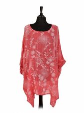 Ladies Italian Lagenlook Floral Print Batwing Cotton Top Womens Tunic Plus Size