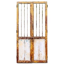 Reclaimed Pair Antique Indian Wood & Iron Jali Doors, Interior or Garden Screen