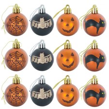 Pack of 12 Mini Halloween Tree Baubles Glittery 6cm Party Decoration Ornaments