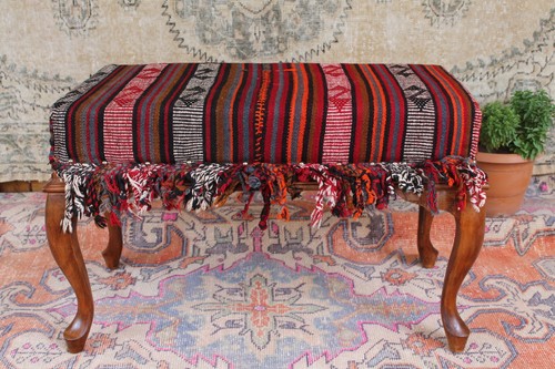 Vintage oriental kilim pouf - vintage,