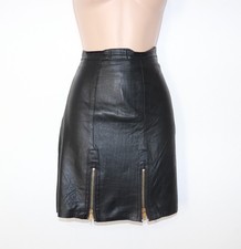 Women's Vintage "Black Fox" Soft 100% Leather Mini Skirt – Black – UK6 UK8 W26