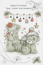 SISTER AND HUSBAND TATTY TEDDY CHRISTMAS CARD 9 X 6 INCHES
