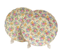 Pair Vintage James Kent China Rosalynde Chintz Pattern 10 Inch Dinner Plates
