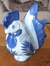Vintage French Porcelain Blue/White Chicken, Rooster Country Farmhouse E335