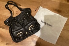 Russell & bromley black rich leather large bag gold hardware pocket front very g
