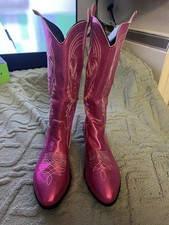 Ladies Glittery Pink Cowboy Boots Size 8 Pull On Block Heel