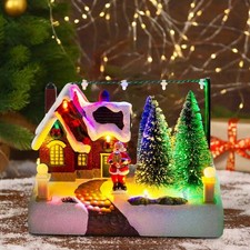 Christmas Village Scene House w/ Lights Trees Santa Snow Town Holiday Decor UK