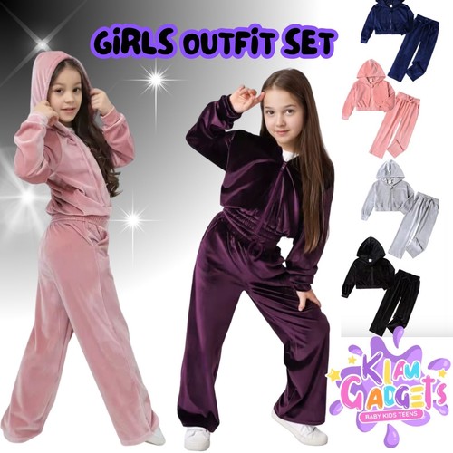 Girls velvet tracksuit hooded - girls,