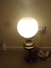 Vintage Brass Oil Lamp Converted to Electric w/ White Shade