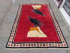 Vintage Traditional Hand Made Oriental Gabbe Wool Red Rug 226x152 Animal Eagle