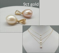 9ct Gold Freshwater Pearl Pendant 9K Bail Oval Ivory Rose Cultured Pearl 7-10mm