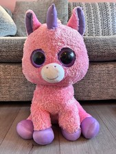 Ty Beanie Boo Magic the Pink Unicorn Solid Eye Purple, 16-inch Soft Plush Toy