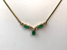 Emerald and Diamond Necklace 9ct Gold Herringbone Emerald Necklace