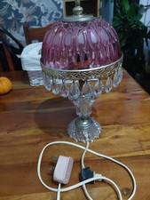 VTG 1950s Michelotti Cranberry Pink Glass Crystal Drop Table Boudoir Lamp