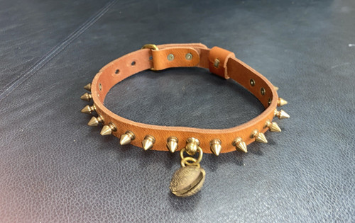 Dog collar leather studded - leather,