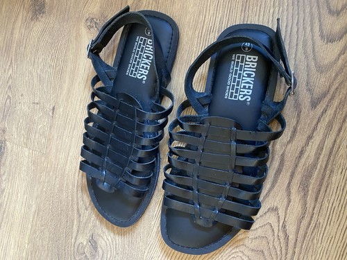 Men black leather sandals - leather,
