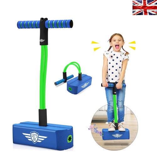 Bright green blue pogo stick - pogo,