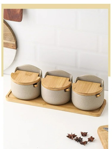 Ceramic seasoning jar bamboo - seasoning,