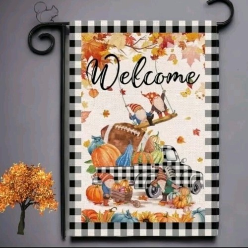 Fall gnome garden flag - fall,