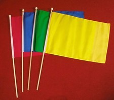 SET OF 4 PLAIN COLOURED 18"x12" HAND WAVING FLAGS BLUE RED GREEN YELLOW FLAG