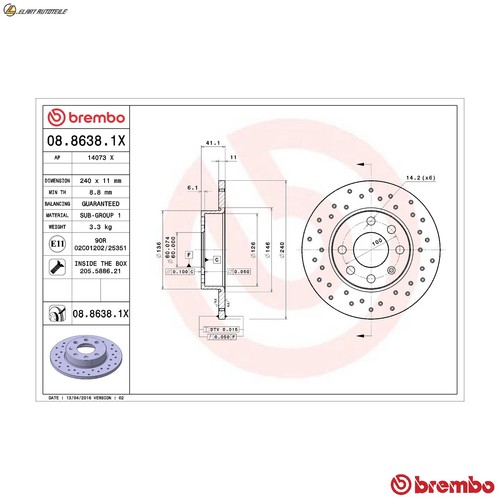 Brake discs 8638 1x for - discs, 08.8638.1x