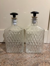 Pair of vintage cut glass decanters, square shape, with stopper