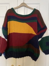 New Ladies Hand Knitted Reversible Geometric Patterned Jumper Size L