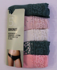 Ex M & S Ladies 5 Pack Bikinis Briefs Supersoft Lace Knickers Underwear 6 to 22