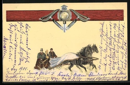 Lithograph winter horse drawn - lithograph:, horse-drawn
