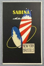 Sabena Vintage Original Airline Luggage Label Poster Style New York Brussels USA