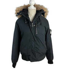 Alessandro Zavetti Black Hooded Puffer Coat Fur Trim Hood Women’s UK Size M 