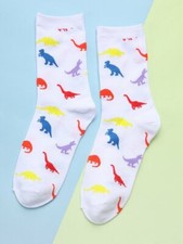  Women's White Dinosaur Cotton Novelty Socks. One size stretchy REDUCED