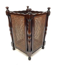 Antique Early 20th Century Cane & Wood Waste Paper Office Bin Stick Stand c.1900