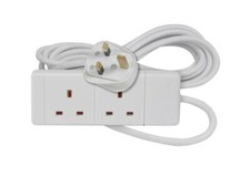 2 Way Mains Extension Lead Gang Double Socket Power 1/2/5/6m Cable 13A White