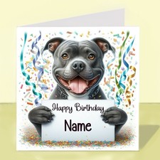 Personalised Staffordshire Bull Terrier, Staffie Dog Birthday Card