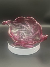 Vintage Czech Pink Glass Bowl Hand Blown Art Glass Uranium Glow Centerpiece