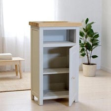 Cashmere Grey Slim Wooden Cupboard with Oak Top Hallway Storage Cabinet
