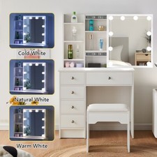Dressing Table and Stool Set Mirror Sliding Cabinet 5 Drawers 6 Shelves+Bulbs