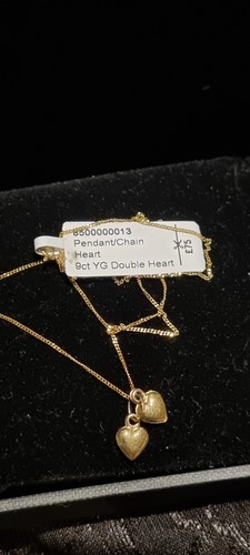 Gold necklace 9ct double heart - gold,