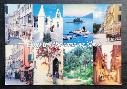 Postcard used views corfu - postcard,