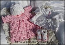 REBORN DOLL OR BABY KNITTING PATTERN F140 DRESS SET 16-22" DOLL 0-3M BABY