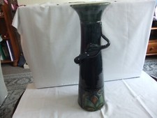 Antique BELGIUM Three Handled Vase Blue & Green Glaze c.1890 40x12cm