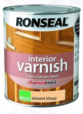 Ronseal Almond Wood Diamond Hard Interior Varnish Matt 750ml Fast Drying 