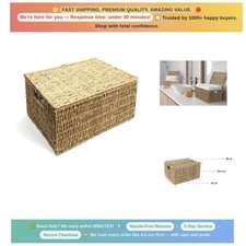 Natural Brown Seagrass Basket with Lid - Perfect Extra Large Storage Solution