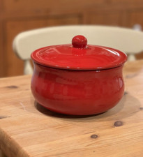 Terracotta Clay Cooking Casserole Soup Pot Dish Red With Lid 18cm Good Condition