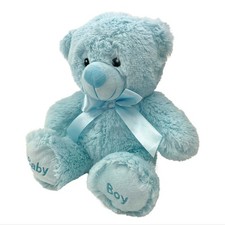 New Baby Bear Soft Toy - Baby Boy Blue Plush Toy - Blue 25 cm