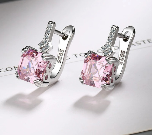 S925 sterling silver square - silver, cz