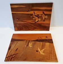 Pair Vintage Wooden Marquetry