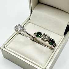 Bundle Pair Silver Tone Plated Rings Size L & N 1/2 Band Love Heart Prong Set