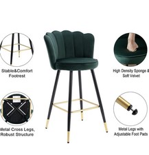 Bar Stools Set of 2 Velvet Barstools with Petal Backrest and Footrest